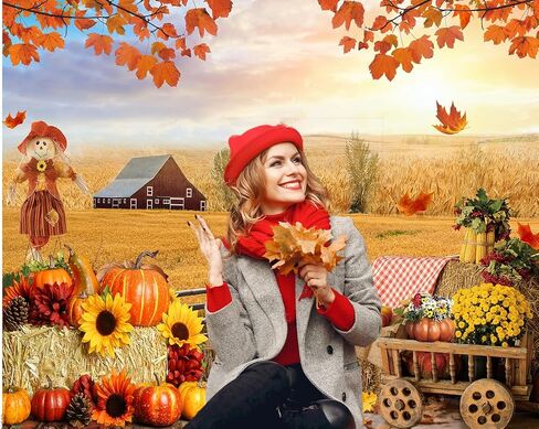 CYLYH 7X5FT Fall Backdrop Autumn Harvest Backdrop Thanksgiving Hay Maple Leaves Background Baby Shower Birthday Party Decor Thanksgiving Party Backdrop Banner CY578 in Saudi Arabia