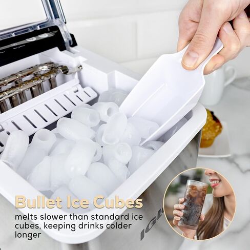 ماكينة آيجلوو ICEB26HNSS الكهربائية ذاتية التنظيف وقابلة للحمل مع مقبض للأجهزة، 11.7 كجم في 24 ساعة، 9 مكعبات ثلج جاهزة في 7 دقائق، مع مجرفة ثلج وسلة من الفولاذ المقاوم للصدأ in Saudi Arabia