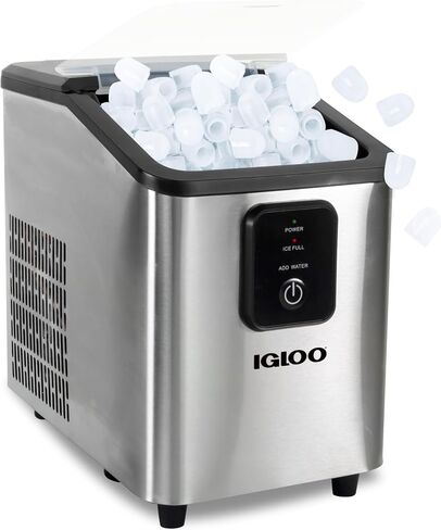 Igloo ICEB26HNSS Automatic Self-Cleaning Portable Electric Countertop Ice Maker Machine With Handle, 26 Pounds in 24 Hours, 9 Ice Cubes Ready in 7 minutes, With Ice Scoop and Basket, Stainless in Kuwait
