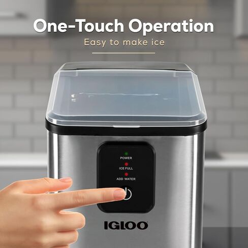 Igloo ICEB26HNSS Automatic Self-Cleaning Portable Electric Countertop Ice Maker Machine With Handle, 26 Pounds in 24 Hours, 9 Ice Cubes Ready in 7 minutes, With Ice Scoop and Basket, Stainless in Kuwait