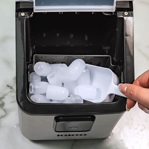 Igloo ICEB26HNSS Automatic Self-Cleaning Portable Electric Countertop Ice Maker Machine With Handle, 26 Pounds in 24 Hours, 9 Ice Cubes Ready in 7 minutes, With Ice Scoop and Basket, Stainless in Kuwait