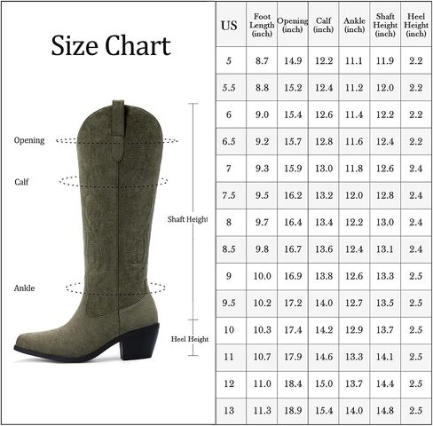 Pasuot Western Cowboy Boots for Women - Knee High Wide Calf Cowgirl Boots with Classic Embroidered, Slip On Pointed Toe Chunky Heel Fashion Retro Classic Pull On Tall Boot for Girls Ladies Fall Winter in Kuwait