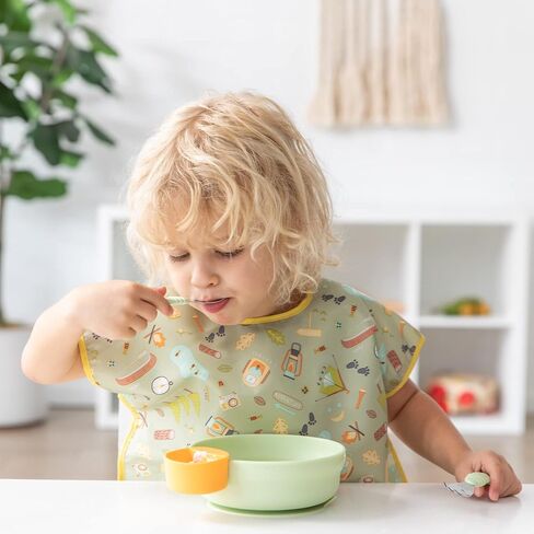 Bumkins Toddler Utensils, Kids Fork and Spoon Set, Silicone and Stainless-Steel Silverware, Angled Forks/Sporks for Self-Feeding, Childrens Training Flatware Cutlery in Kuwait