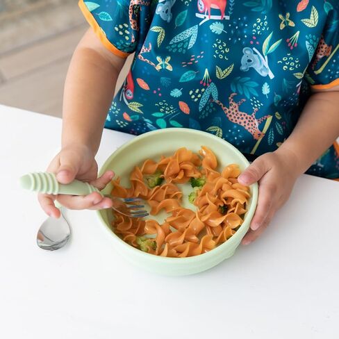 Bumkins Toddler Utensils, Kids Fork and Spoon Set, Silicone and Stainless-Steel Silverware, Angled Forks/Sporks for Self-Feeding, Childrens Training Flatware Cutlery in Kuwait