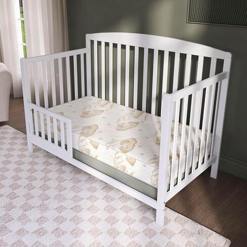 Dream On Me Sweet Dreams 88 Coil Spring Crib and Toddler Bed 6" Mattress in Blue, Green Guard Gold Certified, Beige Cloud Vinyl Cover with Baby, 17 lb in Saudi Arabia