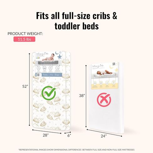 Dream On Me Sweet Dreams 88 Coil Spring Crib and Toddler Bed 6" Mattress in Blue, Green Guard Gold Certified, Beige Cloud Vinyl Cover with Baby, 17 lb in Saudi Arabia
