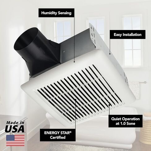 Broan-NuTone AE110S مروحة معتمدة من Invent Energy Star، 110 CFM 1.0 Sones، أبيض in Kuwait