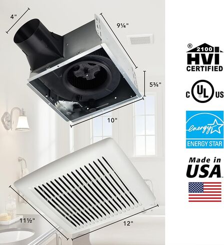 Broan-NuTone AE110S مروحة معتمدة من Invent Energy Star، 110 CFM 1.0 Sones، أبيض in Kuwait
