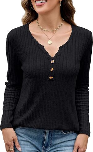قمصان Edelqual Womens Long Sleeve Fall Henley V Decrit Derts خفيفة الوزن سترة تونك عصرية فاهشيون in Kuwait