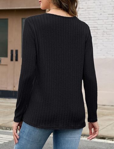 قمصان Edelqual Womens Long Sleeve Fall Henley V Decrit Derts خفيفة الوزن سترة تونك عصرية فاهشيون in Kuwait