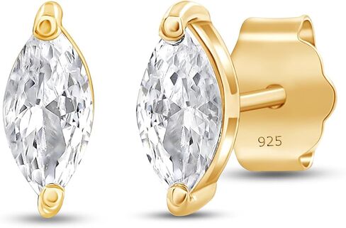 Marquise Cut White Cubic Zirconia Marquise Stud Earrings With Push Back Jewelry for Women in 14k Gold Over Sterling Silver in Saudi Arabia