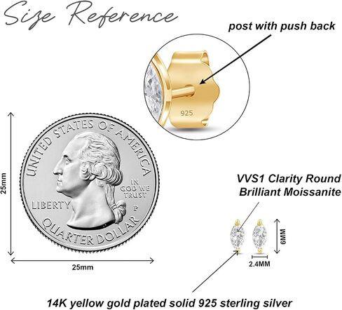 Marquise Cut White Cubic Zirconia Marquise Stud Earrings With Push Back Jewelry for Women in 14k Gold Over Sterling Silver in Saudi Arabia