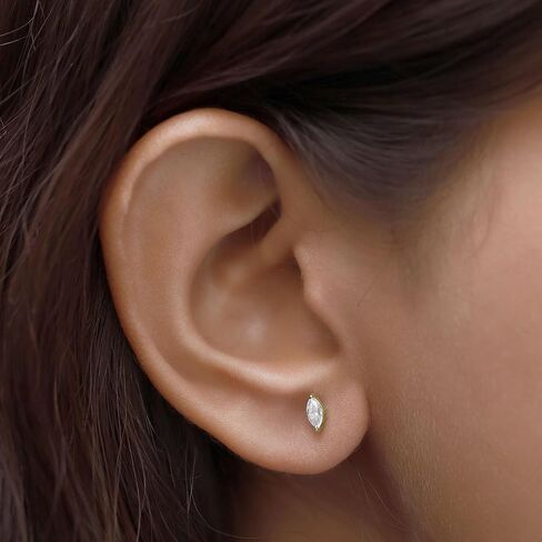 Marquise Cut White Cubic Zirconia Marquise Stud Earrings With Push Back Jewelry for Women in 14k Gold Over Sterling Silver in Saudi Arabia
