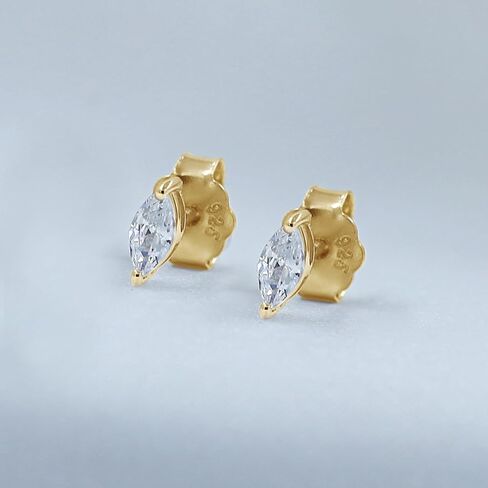 Marquise Cut White Cubic Zirconia Marquise Stud Earrings With Push Back Jewelry for Women in 14k Gold Over Sterling Silver in Saudi Arabia