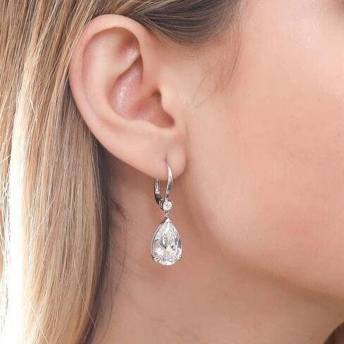 BERRICLE Sterling Silver Solitaire Canary Yellow Cushion Cut Cubic Zirconia CZ Statement Anniversary Leverback Dangle Drop Earrings for Women, Rhodium Plated 18 Carat in Saudi Arabia