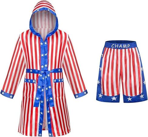 Colorful House Men's Satin Boxing Robes Adult Hooded Boxing Costume With Shorts Set in Kuwait
