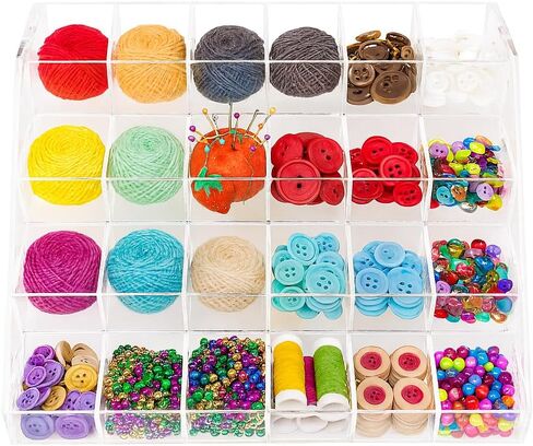 cBox CuteBox Company منظم أكريليك شفاف 4 طبقات 24 صندوق (16 بوصة × 15.5 بوصة × 9.5 بوصة) للبيع بالتجزئة، والبضائع، والعرض، والمجوهرات، وقطع الغيار، والخرز، والحلي، والتشوكيس، والتخزين، والتنظيم in Kuwait