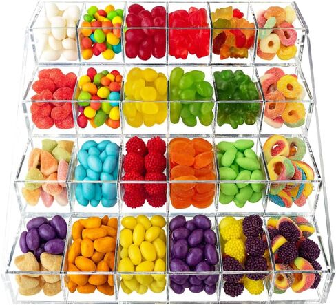 cBox CuteBox Company منظم أكريليك شفاف 4 طبقات 24 صندوق (16 بوصة × 15.5 بوصة × 9.5 بوصة) للبيع بالتجزئة، والبضائع، والعرض، والمجوهرات، وقطع الغيار، والخرز، والحلي، والتشوكيس، والتخزين، والتنظيم in Kuwait