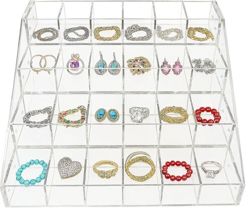 cBox CuteBox Company منظم أكريليك شفاف 4 طبقات 24 صندوق (16 بوصة × 15.5 بوصة × 9.5 بوصة) للبيع بالتجزئة، والبضائع، والعرض، والمجوهرات، وقطع الغيار، والخرز، والحلي، والتشوكيس، والتخزين، والتنظيم in Kuwait