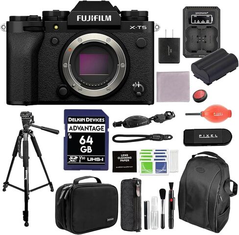 FUJIFILM X-T5 Mirrorless Camera (Silver) Body Bundle with Extra Battery, Monopod, 64GB SDXC Card & More | USA Authorised with Fujifilm Warranty | Fuji x-t5 in Saudi Arabia