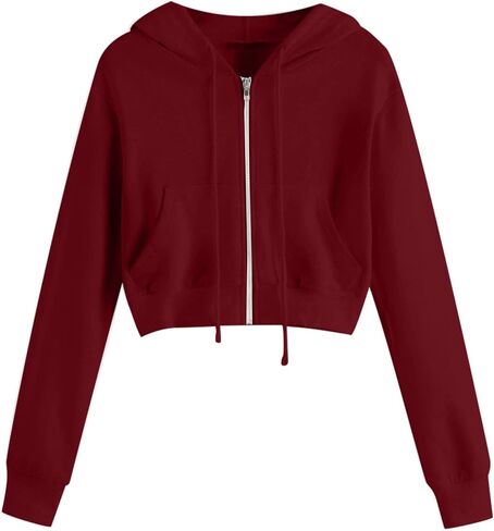 Cropped Hoodie for Women Zip Up Crop Sweatshirt Casual Long Sleeve Jacket Cute Y2K Lightweight Hooded Sweatshirts in Saudi Arabia