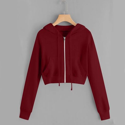 Cropped Hoodie for Women Zip Up Crop Sweatshirt Casual Long Sleeve Jacket Cute Y2K Lightweight Hooded Sweatshirts in Saudi Arabia