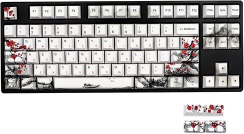 JSJT Plum Blosoom Keycaps أغطية مفاتيح يابانية 80 مفتاحًا أغطية مفاتيح مخصصة PBT Dye Sublimation Cherry Profile Keycaps مناسبة لتخطيط ANSI/ISO 61/64/67/68 Cherry MX Swtich لوحة مفاتيح ميكانيكية للألعاب... in Kuwait