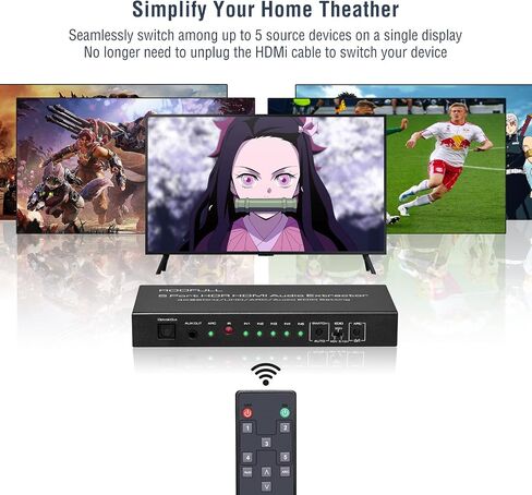 (Newest Version) ROOFULL 5 Port 4K HDMI Switch with Remote 5 in 1 Out 4K@60Hz HDMI 2.0 Video Switcher Selector, Dolby Vision/Atmos Auto-Switching HDCP 2.2 HDR 10 CEC 18Gbps for PS5/4Pro Xbox Apple TV in Saudi Arabia