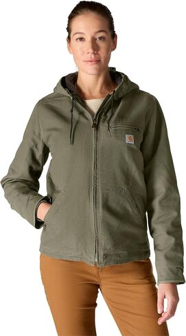 Carhartt Women's Loose Fit Washed Duck Sherpa Lined Jacket, Basil, 1X in Saudi Arabia