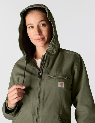 Carhartt Women's Loose Fit Washed Duck Sherpa Lined Jacket, Basil, 1X in Saudi Arabia