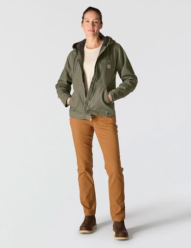Carhartt Women's Loose Fit Washed Duck Sherpa Lined Jacket, Basil, 1X in Saudi Arabia