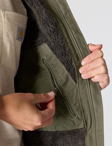 Carhartt Women's Loose Fit Washed Duck Sherpa Lined Jacket, Basil, 1X in Saudi Arabia