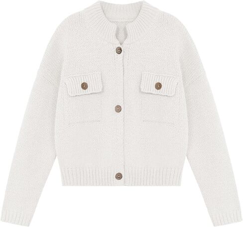 Saodimallsu Womens Cropped Cardigan Sweaters Button Up Chunky Knit Long Sleeve Collared Open Front Loose Jackets in Saudi Arabia