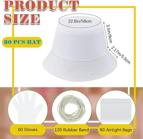 Silkfly 20 Pcs Cotton White Bucket Hat for Tie Dying Tie Dye Kit Items Things to Tie Dye Blank Cotton Packable Sun Hat with Accessories for Large Groups Party Tie Dye DIY Project in Kuwait