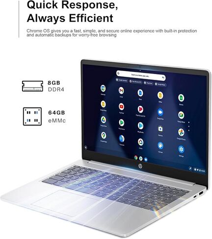 كمبيوتر محمول HP Chromebook 14a-na1043cl شاشة قطرية FHD IPS مقاس 14 بوصة 1920 × 1080 Intel Celeron N4500 ذاكرة 4 جيجابايت 64 جيجابايت تخزين eMMC نظام تشغيل كروم فضي معدني (متجدد) in Kuwait