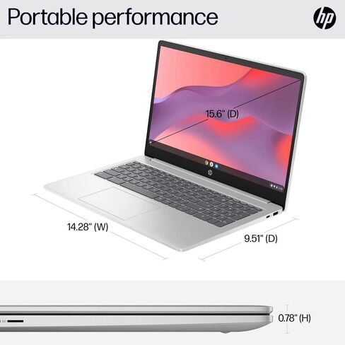 كمبيوتر محمول HP Chromebook 14a-na1043cl شاشة قطرية FHD IPS مقاس 14 بوصة 1920 × 1080 Intel Celeron N4500 ذاكرة 4 جيجابايت 64 جيجابايت تخزين eMMC نظام تشغيل كروم فضي معدني (متجدد) in Kuwait