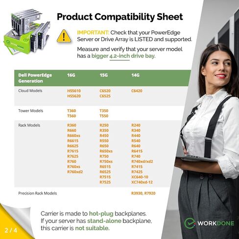 WorkDone 3.5 inch Drive Caddy with 2.5 inch HDD Adapter - Compatible for Dell PowerEdge Servers - R740 R640 R540 R440 R340 R550 R450 R650xs R750xs - Bright LED Tray - with Detailed Setup Manual in Saudi Arabia