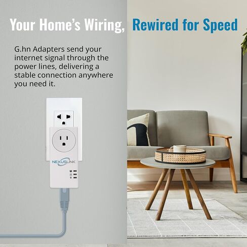 Nexuslink Wave 2 G.hn Powerline Adapter | Pass-Through Outlet | 2000 Mbps I 2-Unit Kit I (GPL-2000PT-KIT) in Saudi Arabia