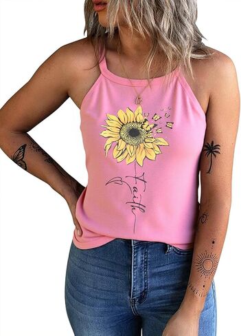 IRISGOD Womens High Neck Tank Tops Summer Graphic Halter Sleeveless Rocker Tee Shirts in Kuwait