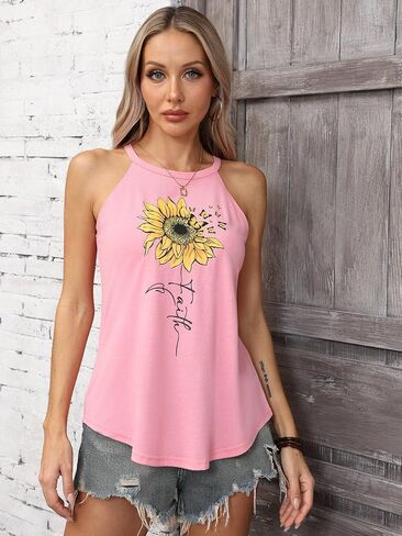 IRISGOD Womens High Neck Tank Tops Summer Graphic Halter Sleeveless Rocker Tee Shirts in Kuwait