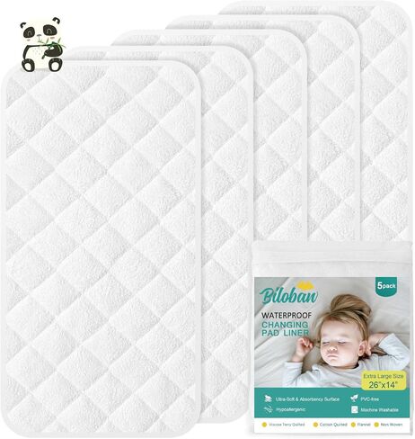 Changing Pad Liner - 5 Pack (Improved Thickness), Superior Bamboo Terry Surface, Waterproof & Absorbent Diaper Changing pad Liners in Saudi Arabia