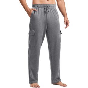 PINSPARK Cargo Sweatpants for Men with Pockets Open Bottom Baggy Cotton Sweatpants Lightweight Lounge Sweat Pants for Yoga in Saudi Arabia