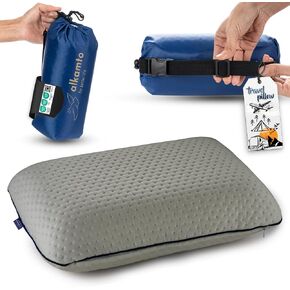 alkamto Travel & Camping Comfortable Memory Foam Pillow with Extra Cotton Cover – Easy to Carry Portable Bag – Temperature Regulating Pillow Case - Perfect for Travelling/Fishing/Backpacking/Hiking in Saudi Arabia