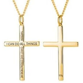 Shields of Strength Men's Cross Necklace with Philippians 4:13 Bible Verse, Stainless Steel or Gold Plated, 18-30" Chain, Religious Faith Gift in Saudi Arabia