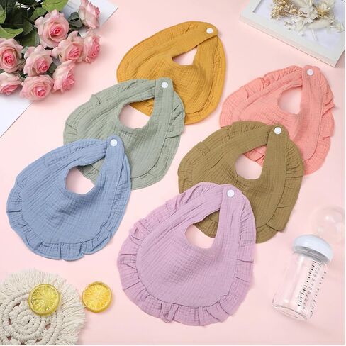 Seematn 10 Pcs Baby Muslin Bibs for Unisex Girls & Boys Drool Bibs Bandana Ruffle Soft Cotton for Newborn Infants Toddlers(White) in Saudi Arabia