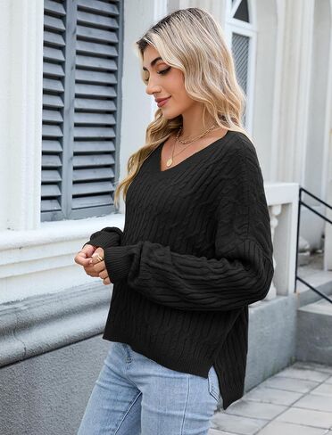 ZAFUL Womens Oversized Sweaters Lightweight 2025 V Neck Long Sleeve Cable Knit Casual Pullover Tops in Saudi Arabia
