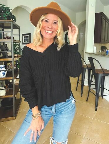 ZAFUL Womens Oversized Sweaters Lightweight 2025 V Neck Long Sleeve Cable Knit Casual Pullover Tops in Saudi Arabia