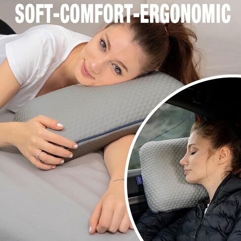 alkamto Travel & Camping Comfortable Memory Foam Pillow with Extra Cotton Cover – Easy to Carry Portable Bag – Temperature Regulating Pillow Case - Perfect for Travelling/Fishing/Backpacking/Hiking in Saudi Arabia