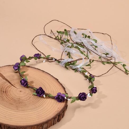 Vividsun بوهيمي زهرة تاج الزهور إكليل عقال ورقة خضراء زهرة تاج صور الدعائم خوذة (أبيض) in Kuwait