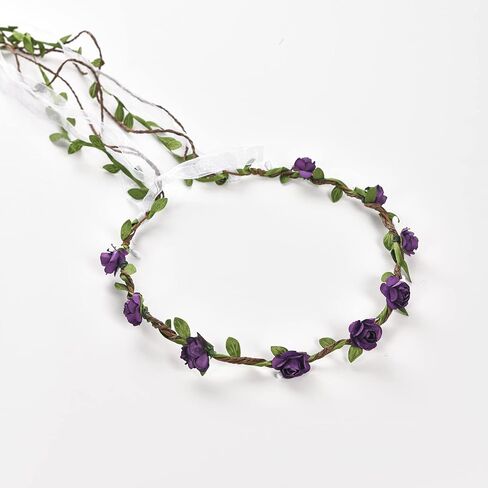 Vividsun بوهيمي زهرة تاج الزهور إكليل عقال ورقة خضراء زهرة تاج صور الدعائم خوذة (أبيض) in Kuwait